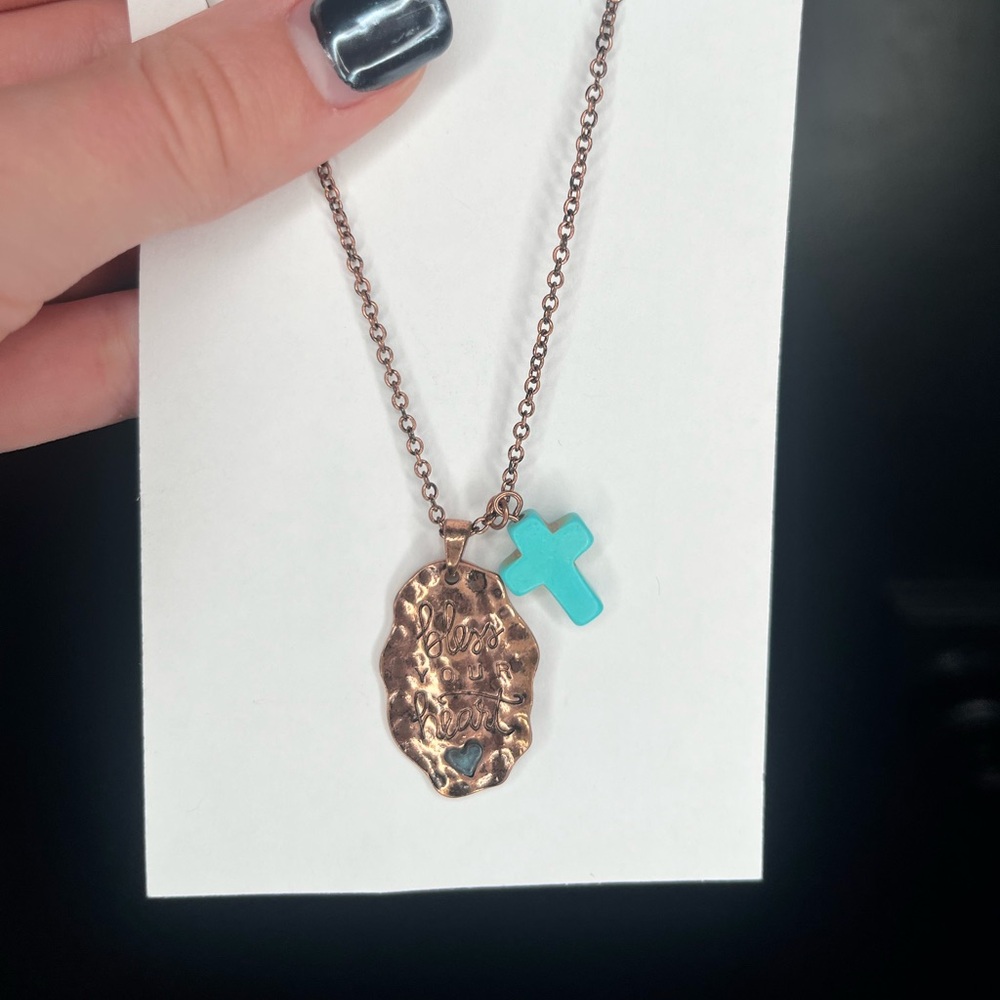 Gold and Turquoise Cross Pendant Necklace